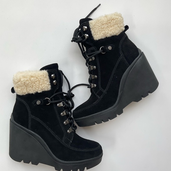 Guess Women’s Taanya Leather Wedge Booties Black Suede Size 9 - Picture 10 of 10